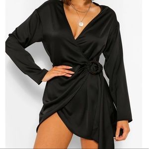 Satin Wrap Shirt Style Dress